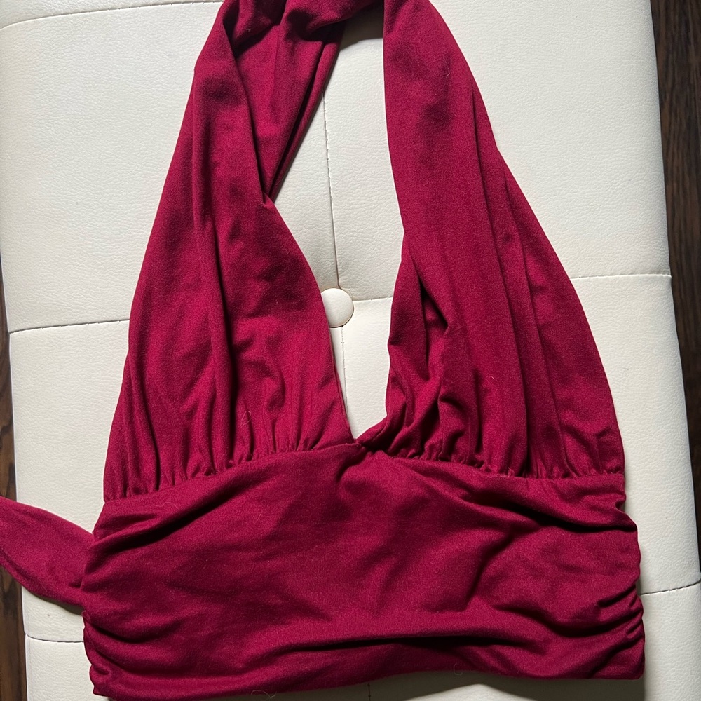 Burgundy top.